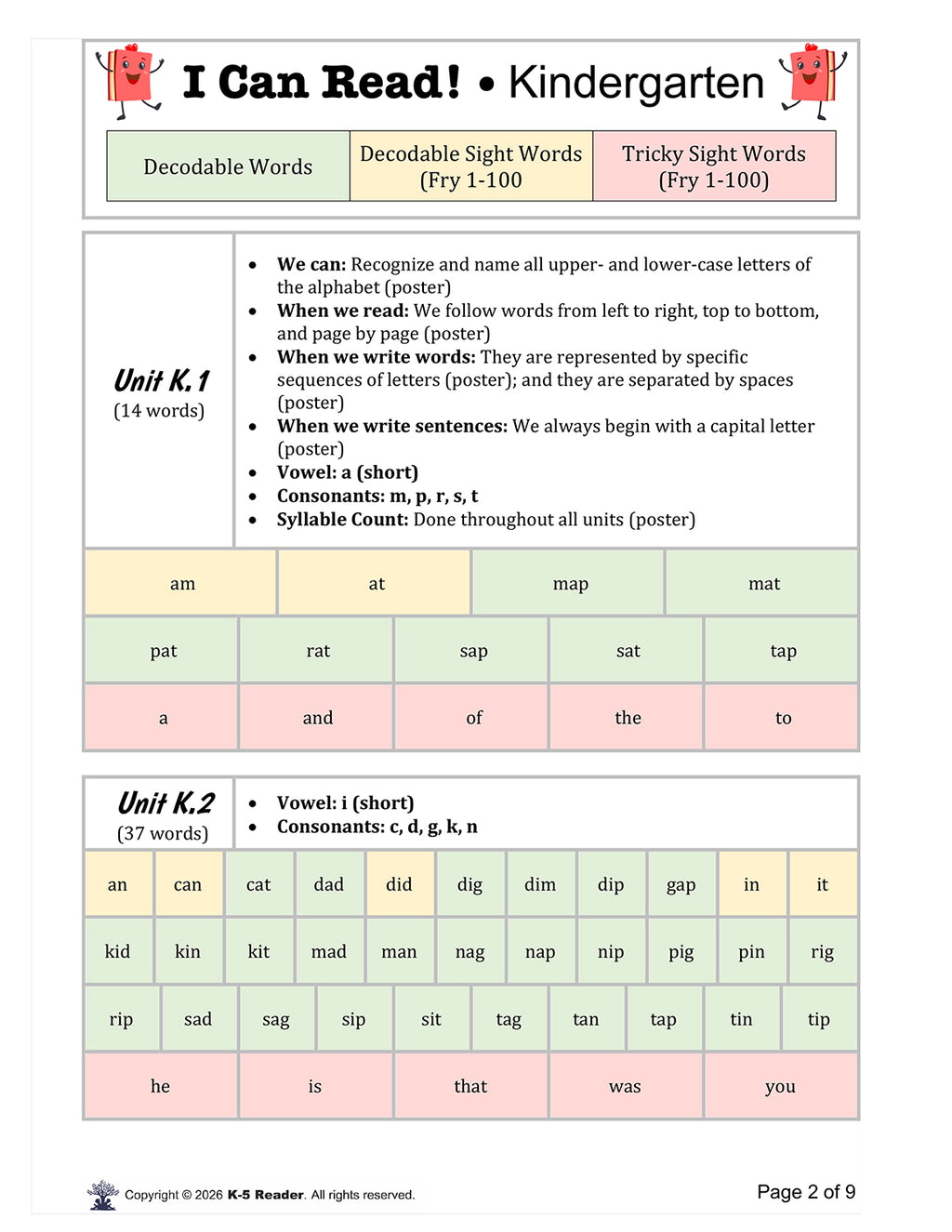 Grade K - I Can Read! (our exclusive reading program)