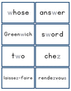 Silent Consonants - List & Word Cards