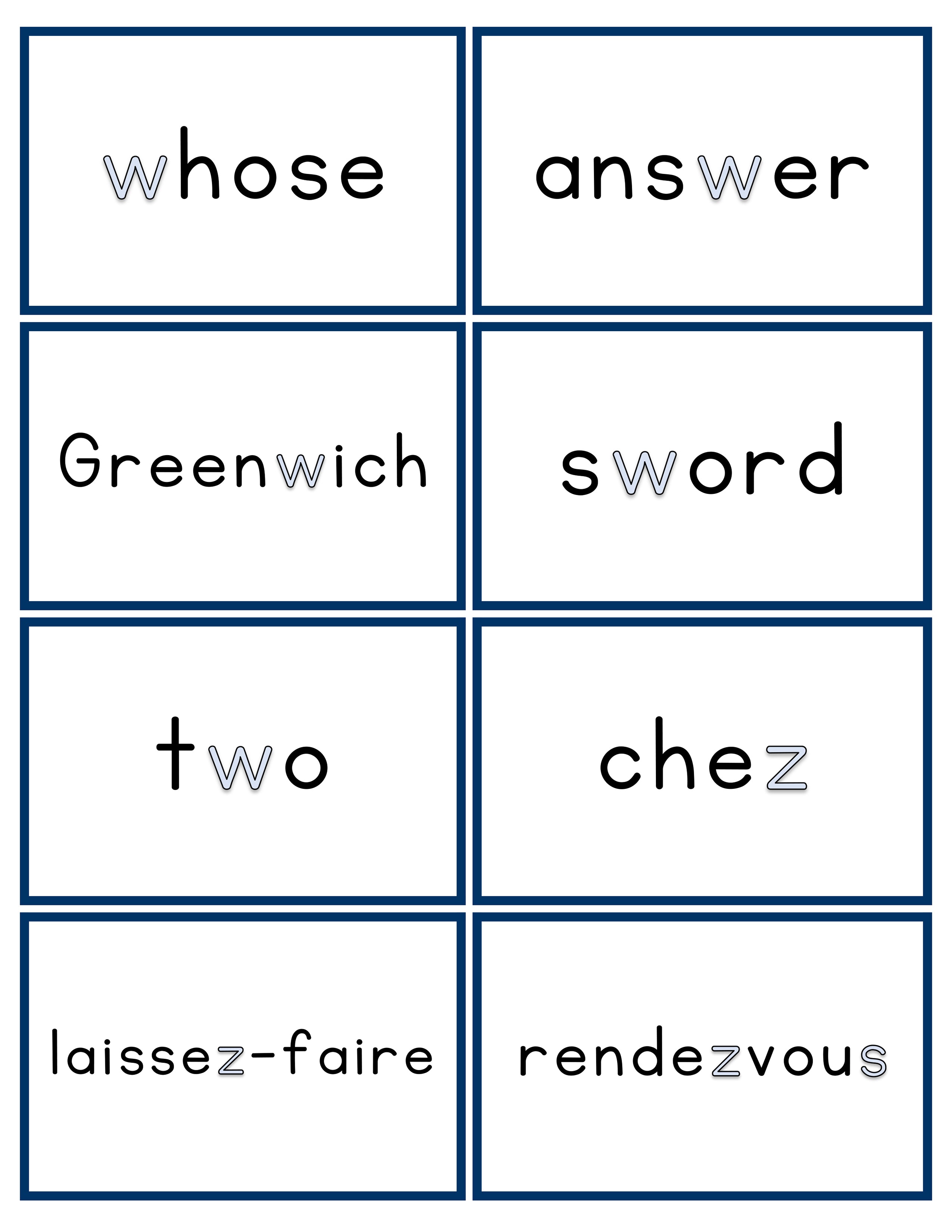 Silent Consonants - List & Word Cards