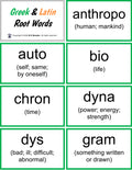 Greek and Latin Root Words (lists & flashcards)