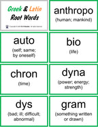 Greek and Latin Root Words (lists & flashcards)