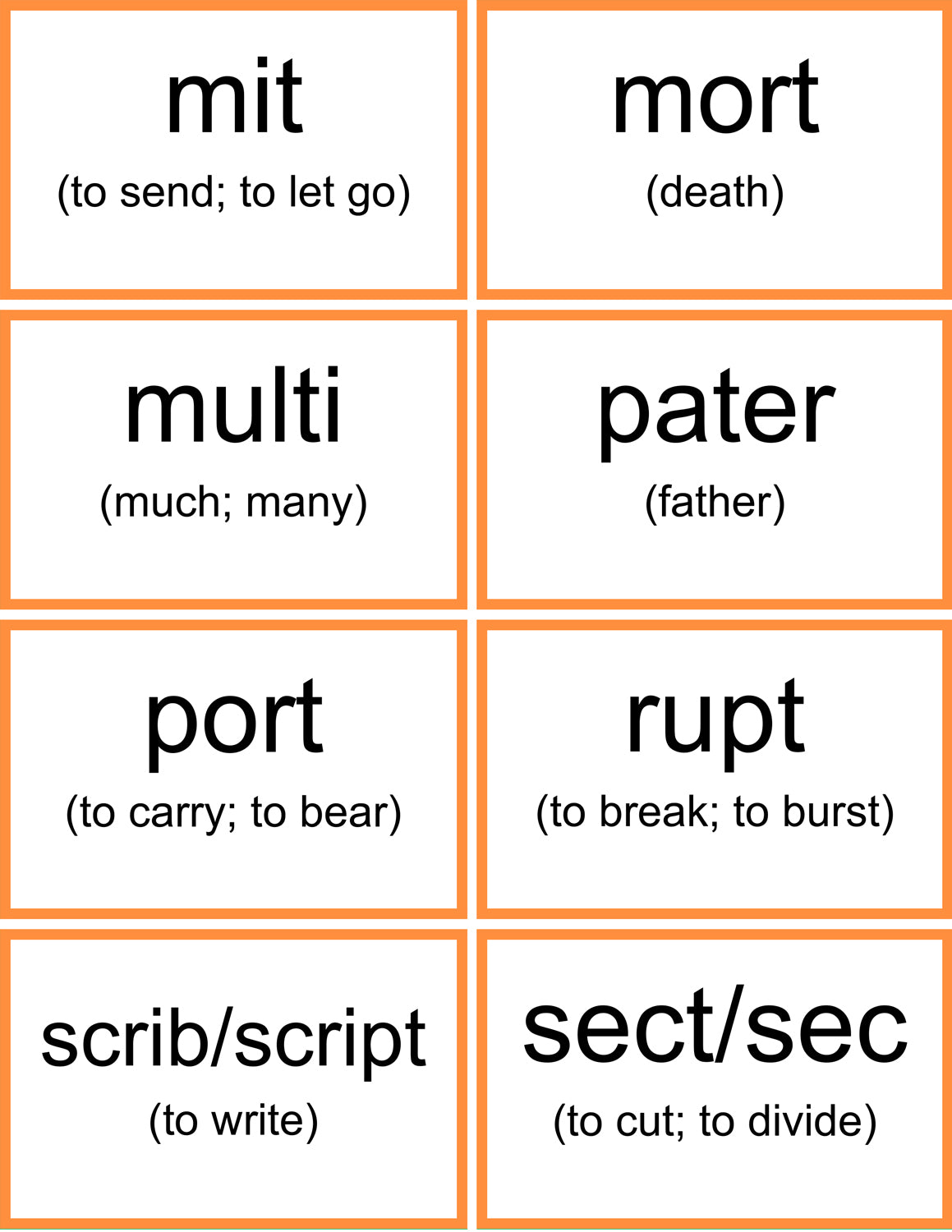 Greek and Latin Root Words (lists & flashcards)